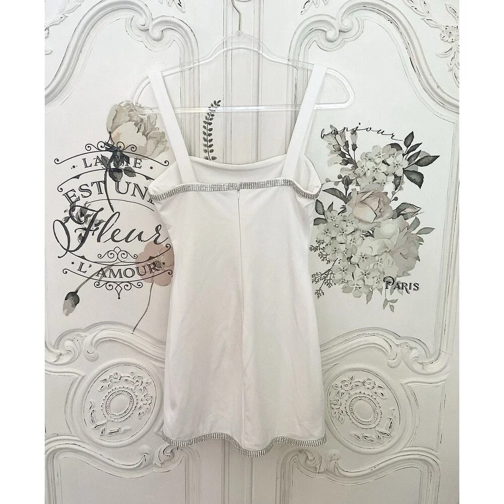Lulus Glowing Allure Dress White Mini Bodycon Rhinestone Size S - Picture 8 of 12